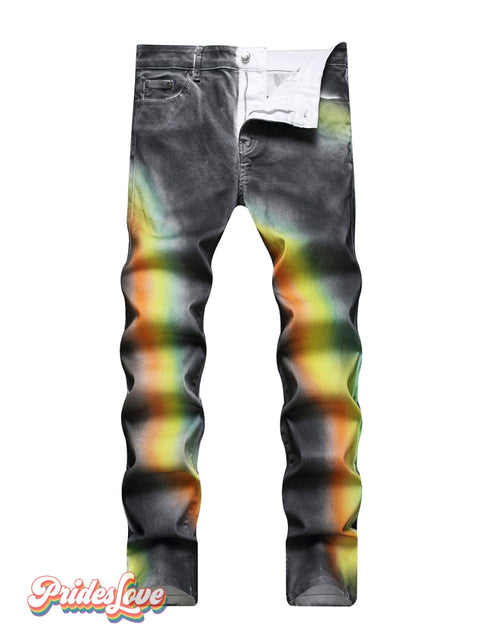 Men’s Multicolor Gradient Print Slim Fit Denim Pants Multicolor / 30
