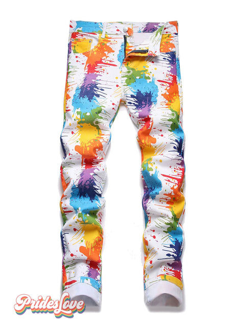 Men’s Multicolor Gradient Print Slim Fit Denim Pants Multicolor / 30