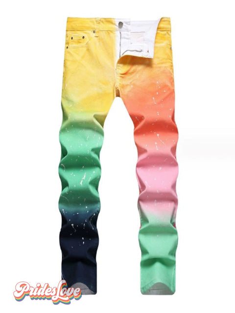 Men’s Multicolor Gradient Print Slim Fit Denim Pants Multicolor / 30