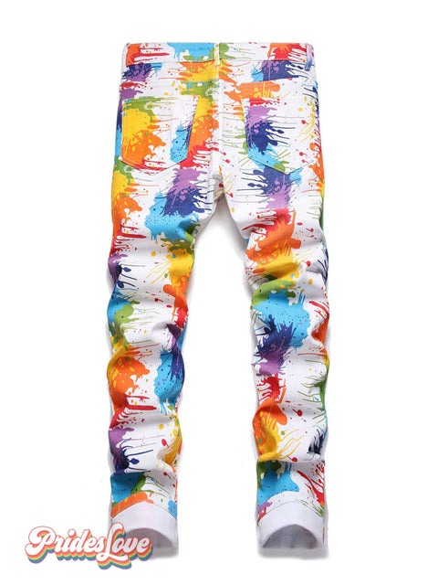 Men’s Multicolor Gradient Print Slim Fit Denim Pants