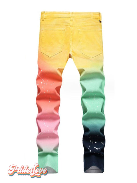 Men’s Multicolor Gradient Print Slim Fit Denim Pants