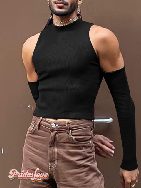 Men’s Off Shoulder Long Sleeved Casual T-Shirt Black / M