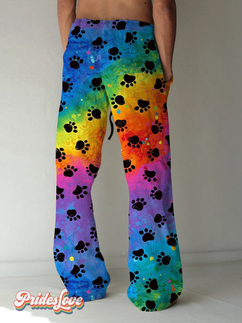 Men’s Paw Rainbow Gradient Printed Casual Trousers