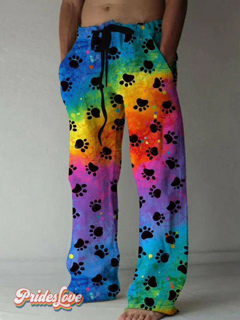 Men’s Paw Rainbow Gradient Printed Casual Trousers Colorful / S