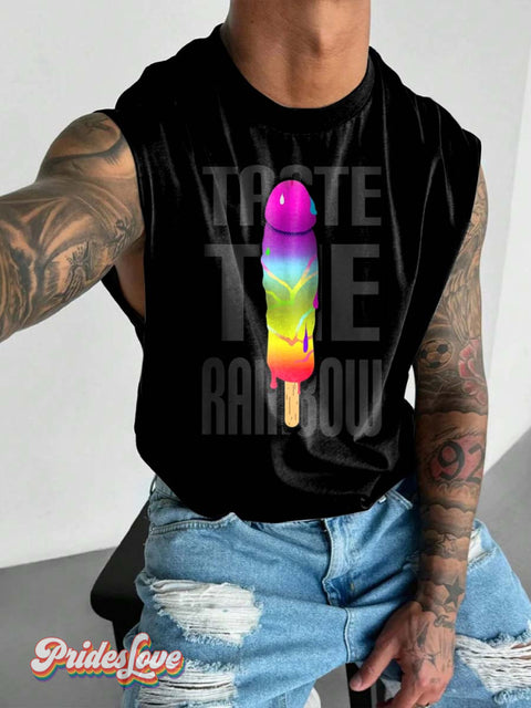 Men’s Penis Popsicle Taste The Rainbow Gay Print Wide Shoulder Vest Multicolor / S