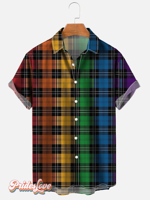 Men’s Plaid Stripes Lines Rainbow Print Shirt Color / S
