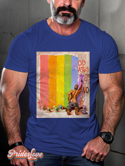 Men’s Pride Mural Art Rainbow Casual Print T-Shirt