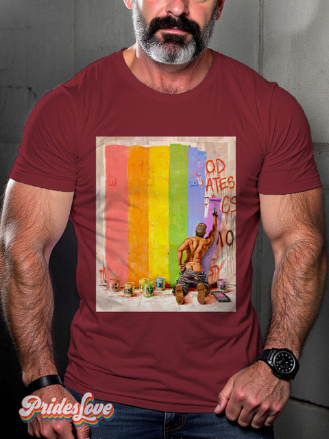 Men’s Pride Mural Art Rainbow Casual Print T-Shirt