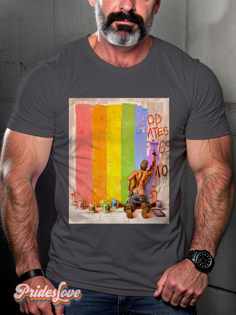 Men’s Pride Mural Art Rainbow Casual Print T-Shirt