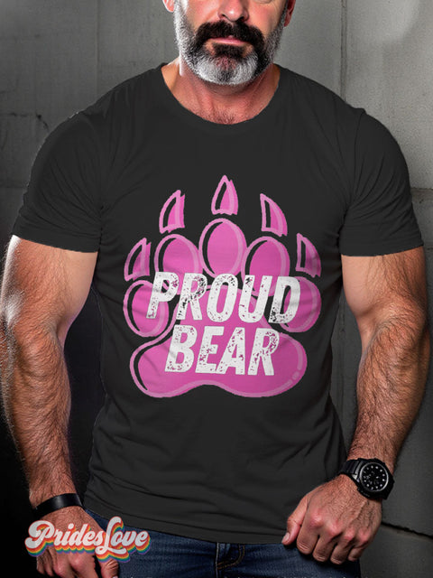 Men’s Proud Bear Pink Pride LGBT Gay Pride Art Casual Print T-shirt Black / S
