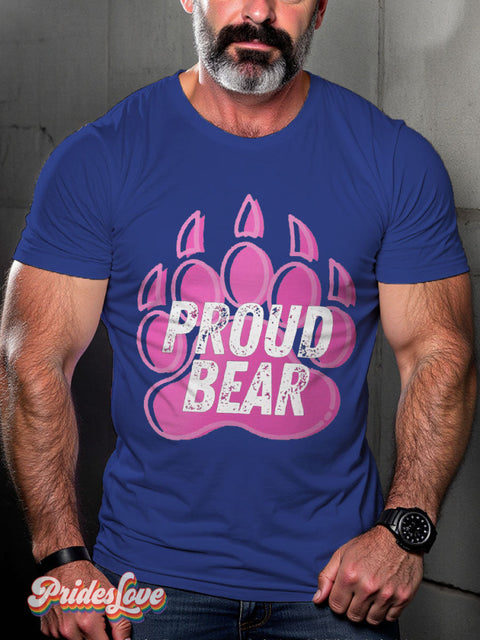 Men’s Proud Bear Pink Pride LGBT Gay Pride Art Casual Print T-shirt Blue / S