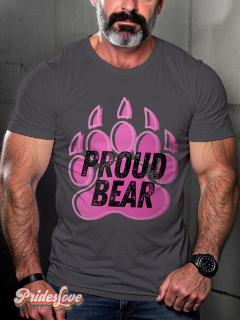 Men’s Proud Bear Pink Pride LGBT Gay Pride Art Casual Print T-shirt Grey / S