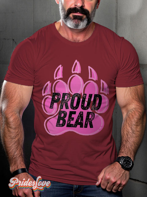 Men’s Proud Bear Pink Pride LGBT Gay Pride Art Casual Print T-shirt Maroon / S
