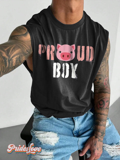 Men’s Proud Pig Boy LGBT Gay Pride Art Wide Shoulder Vest Black / S