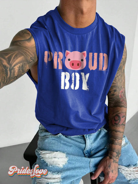 Men’s Proud Pig Boy LGBT Gay Pride Art Wide Shoulder Vest Blue / S