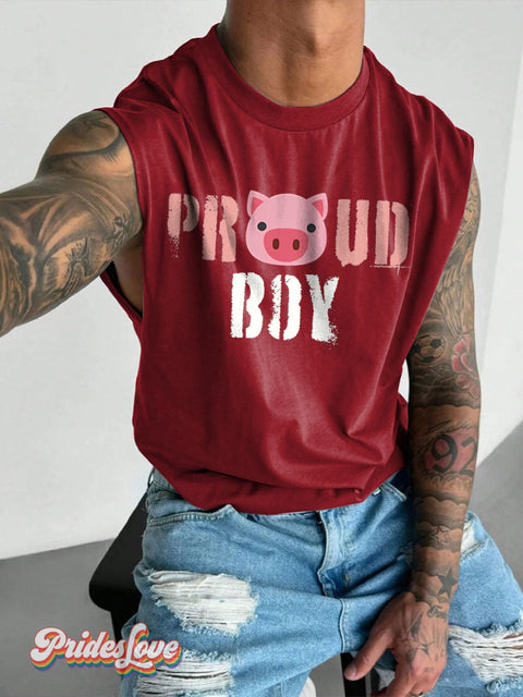 Men’s Proud Pig Boy LGBT Gay Pride Art Wide Shoulder Vest Maroon / S