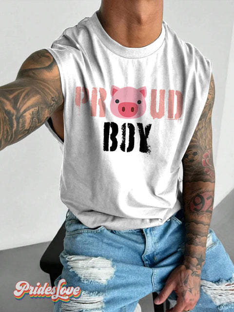 Men’s Proud Pig Boy LGBT Gay Pride Art Wide Shoulder Vest White / S