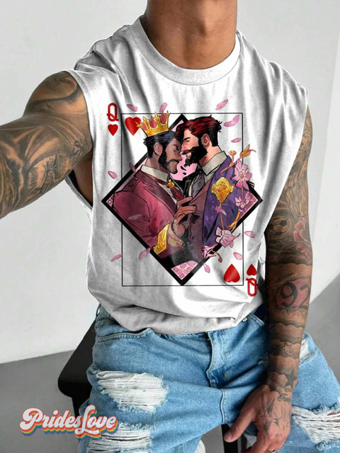 Men’s Queer Of Hearts Gay Print Wide Shoulder Vest Multicolor / S