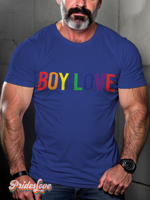 Men’s Rainbow Boy Love Pride LGBT Gay Pride Art Casual Print T-shirt Blue / S