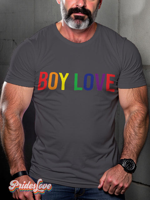 Men’s Rainbow Boy Love Pride LGBT Gay Pride Art Casual Print T-shirt Grey / S