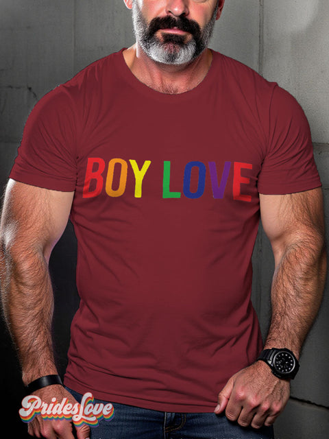 Men’s Rainbow Boy Love Pride LGBT Gay Pride Art Casual Print T-shirt Maroon / S