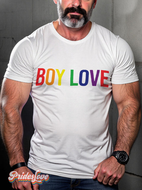 Men’s Rainbow Boy Love Pride LGBT Gay Pride Art Casual Print T-shirt White / S