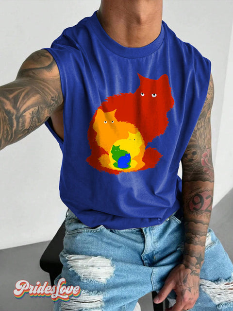 Men’s Rainbow Cats Lgbt Gay Pride Wide Shoulder Vest Blue / S