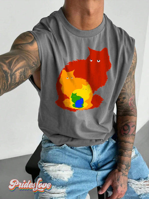 Men’s Rainbow Cats Lgbt Gay Pride Wide Shoulder Vest Grey / S