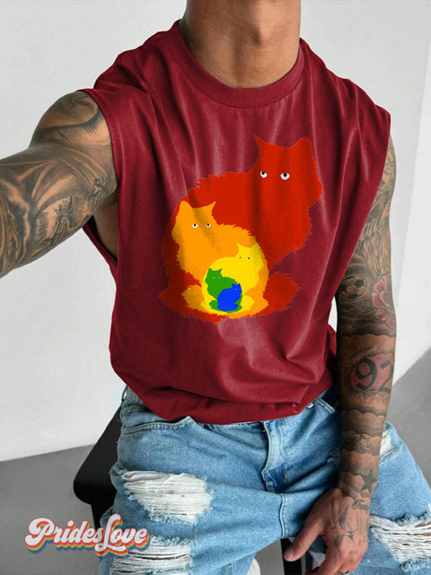 Men’s Rainbow Cats Lgbt Gay Pride Wide Shoulder Vest Red / S