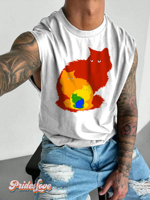 Men’s Rainbow Cats Lgbt Gay Pride Wide Shoulder Vest White / S