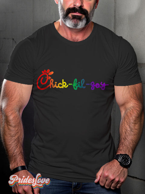 Men’s Rainbow Chick-Fil-Gay Pride Casual Print T-Shirt Black / S