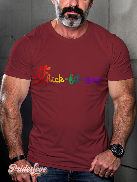 Men’s Rainbow Chick-Fil-Gay Pride Casual Print T-Shirt Maroon / S