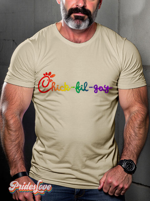Men’s Rainbow Chick-Fil-Gay Pride Casual Print T-Shirt Sand / S