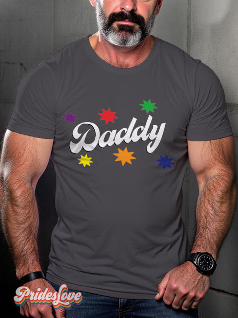 Men’s Rainbow Daddy LGBT Gay Pride Art Casual Print T-shirt Grey / S