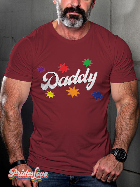 Men’s Rainbow Daddy LGBT Gay Pride Art Casual Print T-shirt Maroon / S