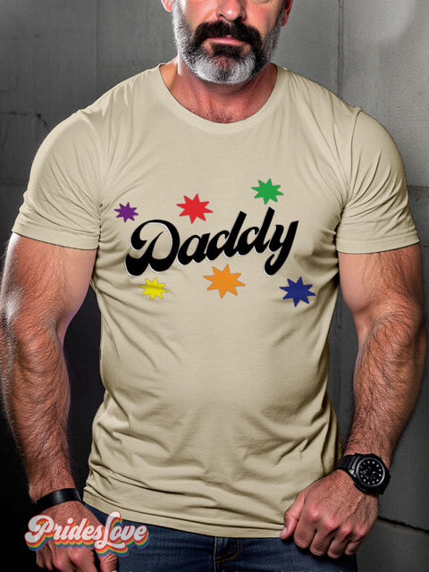 Men’s Rainbow Daddy LGBT Gay Pride Art Casual Print T-shirt Sand / S