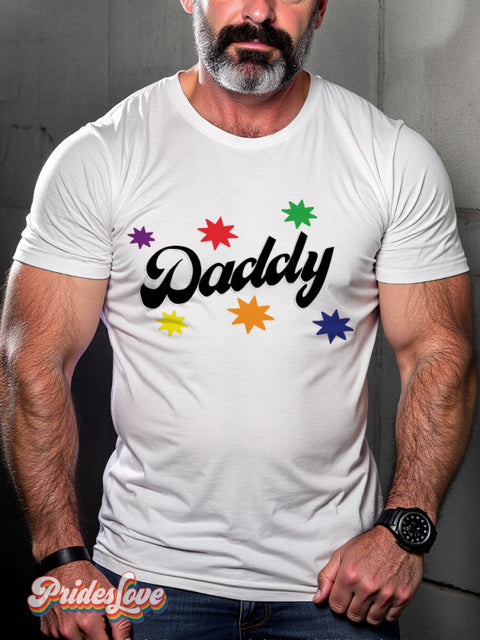 Men’s Rainbow Daddy LGBT Gay Pride Art Casual Print T-shirt White / S