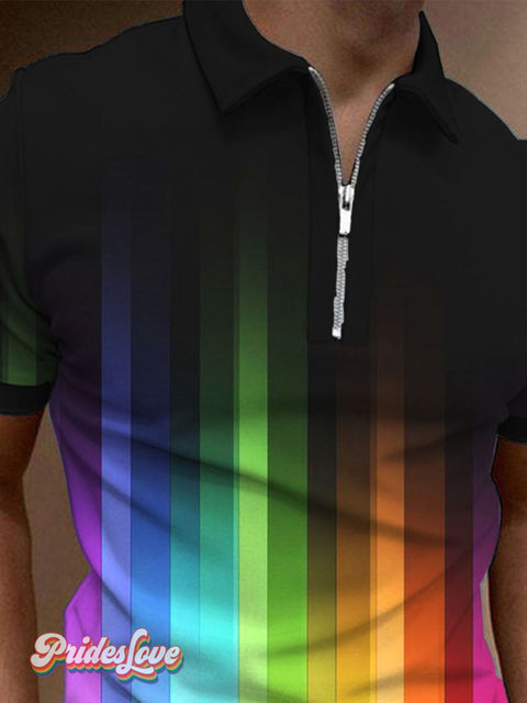 Men’s Rainbow Gradient Art Print Polo Shirt
