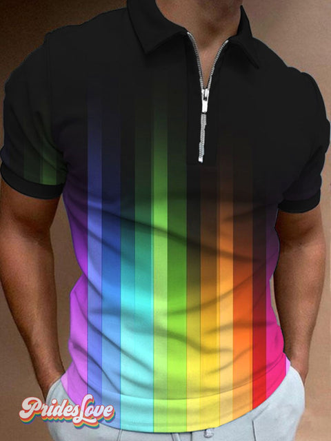 Men’s Rainbow Gradient Art Print Polo Shirt Colorful / S