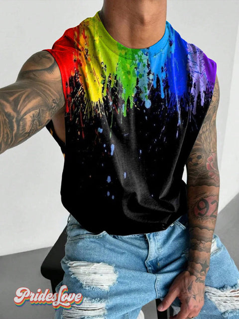 Men’s Rainbow Gradient Lgbt Gay Pride Wide Shoulder Vest Black / S