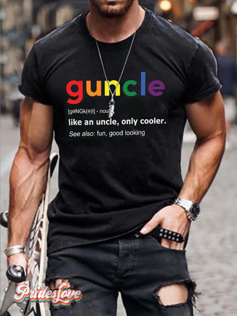 Men’s Rainbow Guncle Print Cotton T-Shirt Black / S