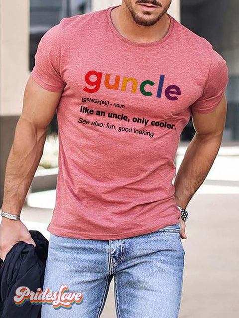Men’s Rainbow Guncle Print Cotton T-Shirt Pink / S