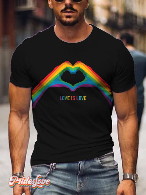 Men’s Rainbow Hands Love Is Love Gay Print Casual T-Shirt Black / S