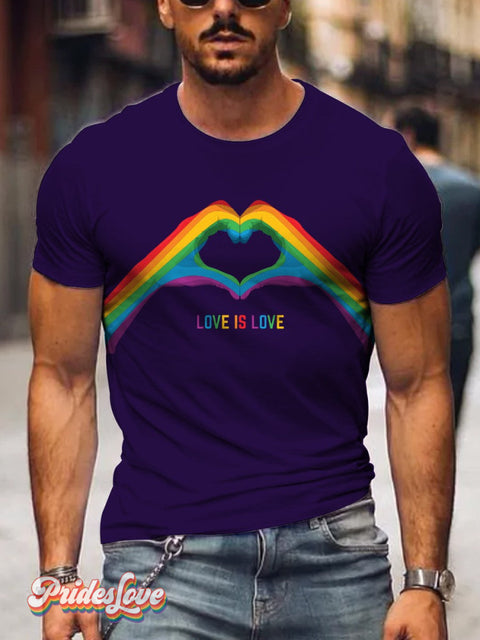 Men’s Rainbow Hands Love Is Love Gay Print Casual T-Shirt Colorful / S