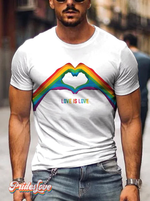 Men’s Rainbow Hands Love Is Love Gay Print Casual T-Shirt White / S