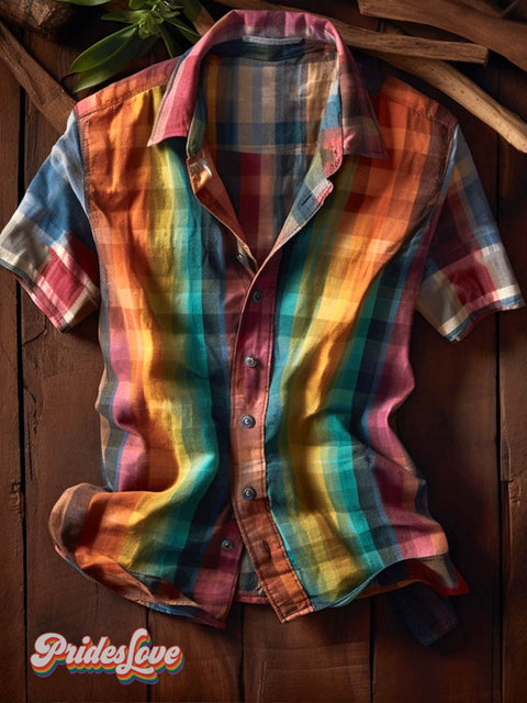 Men’s Rainbow Plaid Shirt Colorful / S
