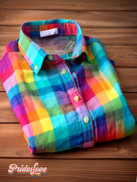 Men’s Rainbow Plaid Shirt Colorful / S