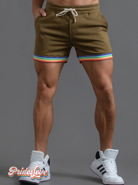 Men’s Rainbow Striped Casual Shorts ArmyGreen / S