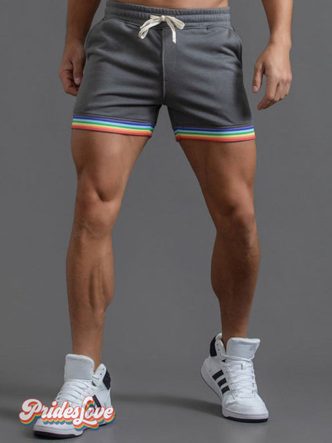 Men’s Rainbow Striped Casual Shorts Grey / S