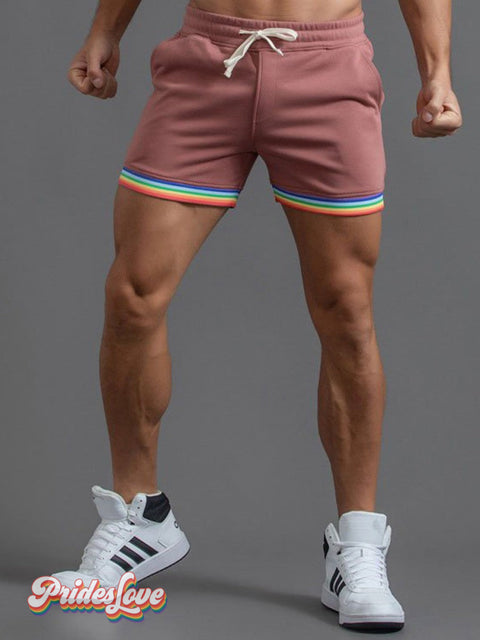 Men’s Rainbow Striped Casual Shorts Pink / S